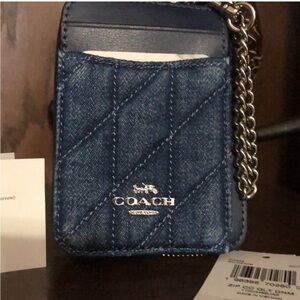 Coach Denim Quilted Card Holder with Chain